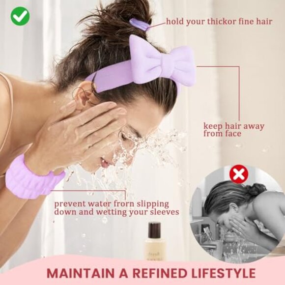 Spa Headband Set with Wristbands Hair Clips Ties Skincare Essentials